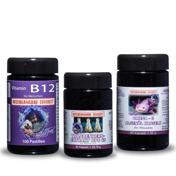 OPC 65 - 60 Kapseln + Vitamin B12 - 100 Pastillen + Omega 3 Algenöl - 60 Kapseln I Set