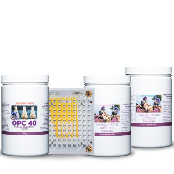 OPC 40 Pulver 500g + Kapselfüllmaschine + 2000 Vegi Fix Kapseln I Set