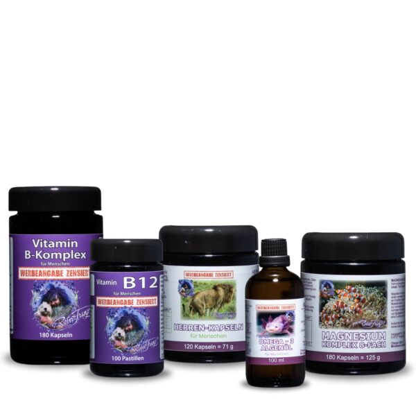 Dopamin-Reset Set - Vitamin B-Komplex, Vitamin B12, Herren Kapseln, Omega3, Magnesium 8-fach